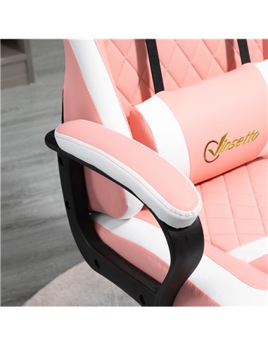 Vinsetto PVC Leather Racing Gaming Chair with Lumbar Support, Headrest, Pink-White