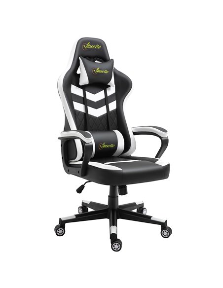 Vinsetto PVC Leather Racing Gaming Chair with Lumbar Support, Headrest, Black-White - pic 25009 | FastDaddyshop