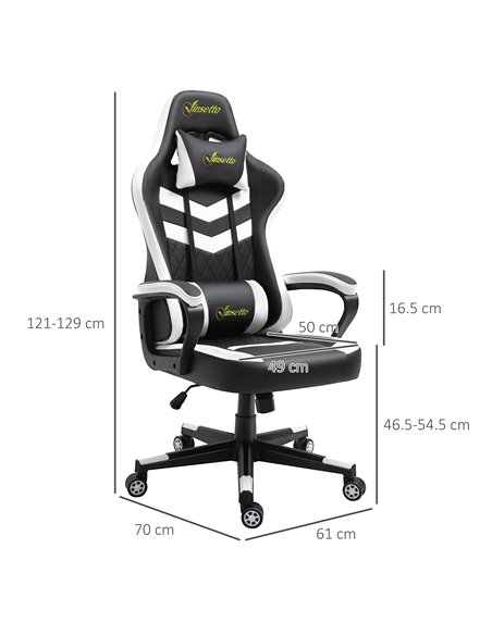 Vinsetto PVC Leather Racing Gaming Chair with Lumbar Support, Headrest, Black-White - pic 25010 | FastDaddyshop
