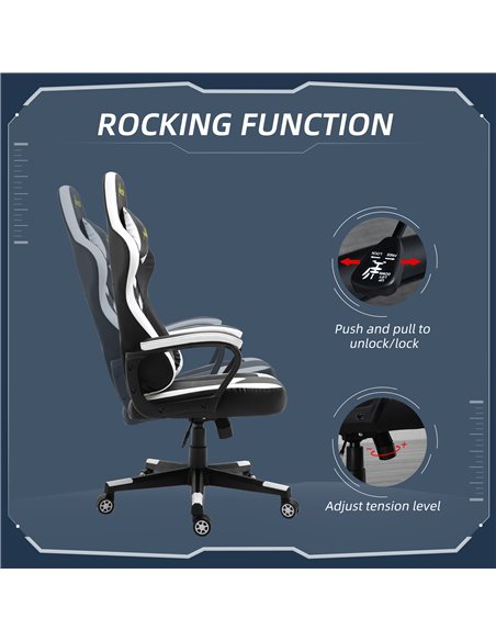 Vinsetto PVC Leather Racing Gaming Chair with Lumbar Support, Headrest, Black-White - pic 25011 | FastDaddyshop