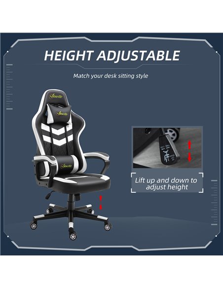 Vinsetto PVC Leather Racing Gaming Chair with Lumbar Support, Headrest, Black-White - pic 25012 | FastDaddyshop