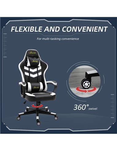 Vinsetto PVC Leather Racing Gaming Chair with Lumbar Support, Headrest, Black-White
