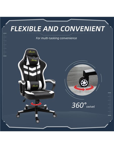 Vinsetto PVC Leather Racing Gaming Chair with Lumbar Support, Headrest, Black-White - pic 25013 | FastDaddyshop