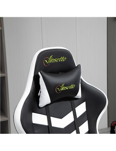 Vinsetto PVC Leather Racing Gaming Chair with Lumbar Support, Headrest, Black-White