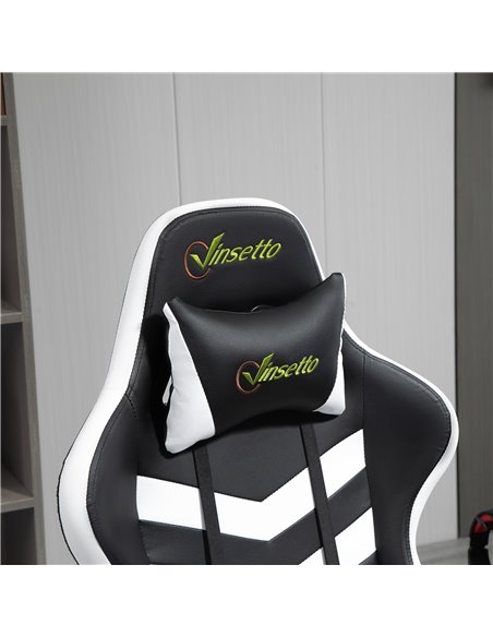 Vinsetto PVC Leather Racing Gaming Chair with Lumbar Support, Headrest, Black-White - pic 25015 | FastDaddyshop