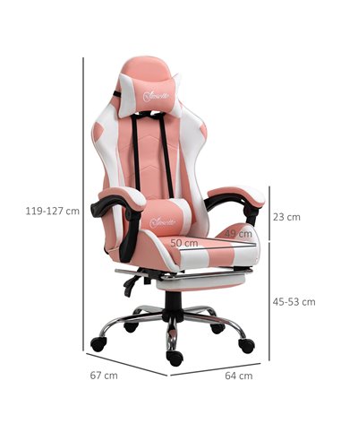 Vinsetto Racing Gaming Chair with Lumbar Support, Head Pillow for Home Office, Pink