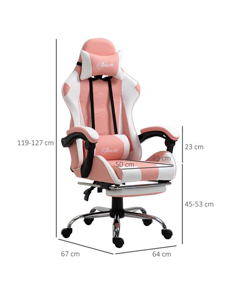 Vinsetto Racing Gaming Chair with Lumbar Support, Head Pillow for Home Office, Pink - pic 25019 | FastDaddyshop