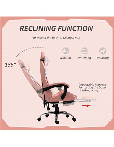 Vinsetto Racing Gaming Chair with Lumbar Support, Head Pillow for Home Office, Pink