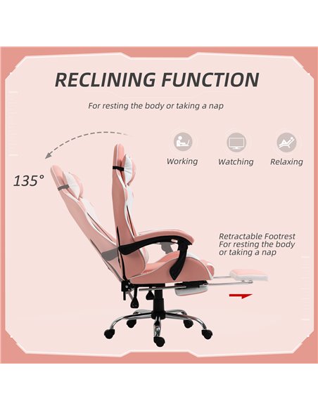 Vinsetto Racing Gaming Chair with Lumbar Support, Head Pillow for Home Office, Pink - pic 25021 | FastDaddyshop
