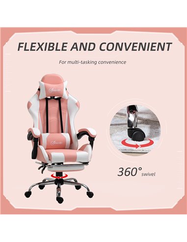 Vinsetto Racing Gaming Chair with Lumbar Support, Head Pillow for Home Office, Pink