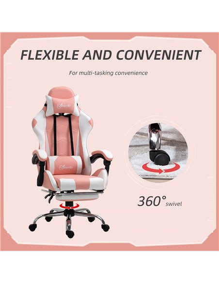 Vinsetto Racing Gaming Chair with Lumbar Support, Head Pillow for Home Office, Pink - pic 25022 | FastDaddyshop