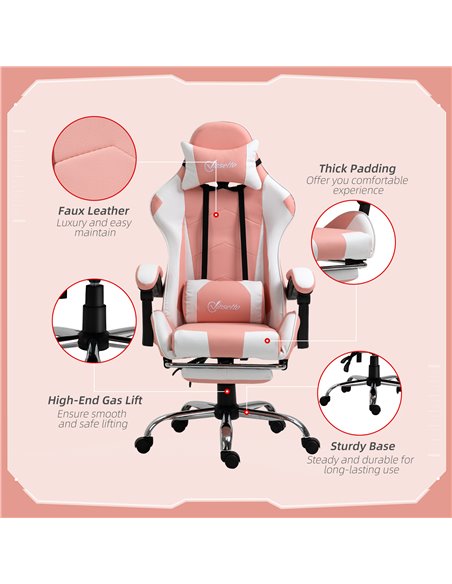 Vinsetto Racing Gaming Chair with Lumbar Support, Head Pillow for Home Office, Pink - pic 25023 | FastDaddyshop