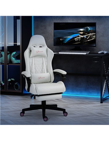 Vinsetto PU Leather Racing Gaming Chair with Footrest for Home Office, White