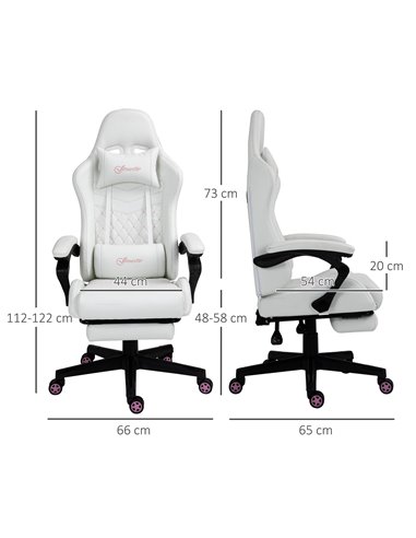 Vinsetto PU Leather Racing Gaming Chair with Footrest for Home Office, White