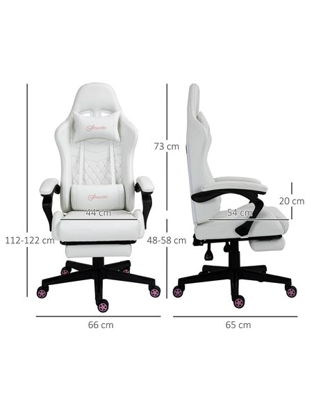 Vinsetto PU Leather Racing Gaming Chair with Footrest for Home Office, White - pic 25037 | FastDaddyshop