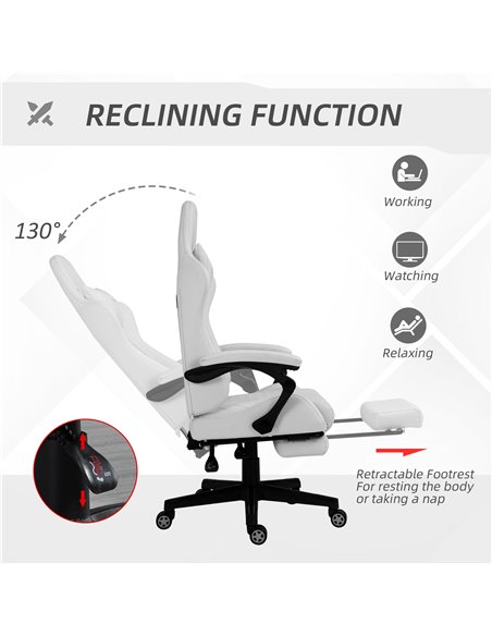 Vinsetto PU Leather Racing Gaming Chair with Footrest for Home Office, White - pic 25039 | FastDaddyshop