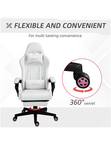 Vinsetto PU Leather Racing Gaming Chair with Footrest for Home Office, White