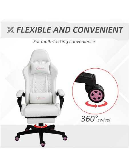 Vinsetto PU Leather Racing Gaming Chair with Footrest for Home Office, White - pic 25040 | FastDaddyshop