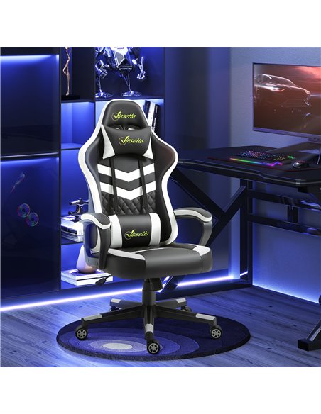 Vinsetto Racing Gaming Chair with Lumbar Support, Headrest for Home Office, Black-White - pic 25045 | FastDaddyshop