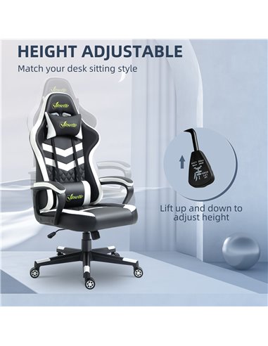 Vinsetto Racing Gaming Chair with Lumbar Support, Headrest for Home Office, Black-White