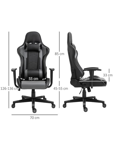 Vinsetto PU Leather High Back Racing Gaming Chair with Lumbar Support, Black - pic 25055 | FastDaddyshop