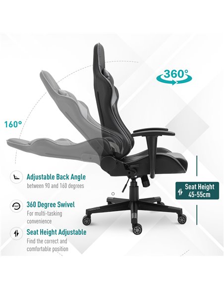 Vinsetto High Back Racing Gaming Chair, PU Leather Reclining Computer Chair with Head Pillow and Lumbar Support, Black - pic 25056 | FastDaddyshop