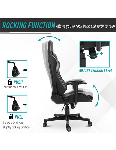 Vinsetto High Back Racing Gaming Chair, PU Leather Reclining Computer Chair with Head Pillow and Lumbar Support, Black - pic 25057 | FastDaddyshop