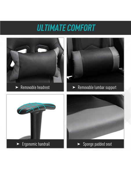 Vinsetto High Back Racing Gaming Chair, PU Leather Reclining Computer Chair with Head Pillow and Lumbar Support, Black - pic 25058 | FastDaddyshop