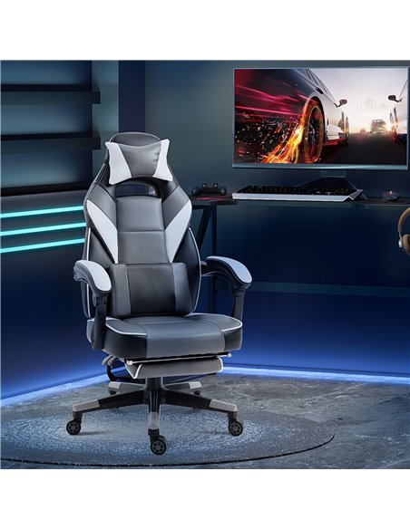 Vinsetto Ergonomic Gaming Chair with Footrest, Headrest, Lumbar Pillow, Grey - pic 25063 | FastDaddyshop