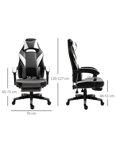 Vinsetto Ergonomic Gaming Chair with Footrest, Headrest, Lumbar Pillow, Grey