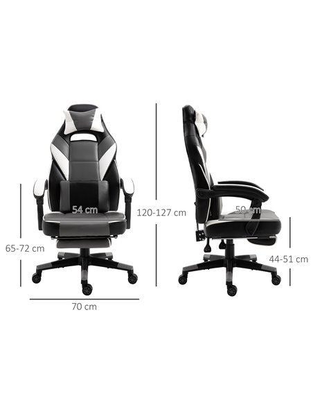 Vinsetto Ergonomic Gaming Chair with Footrest, Headrest, Lumbar Pillow, Grey - pic 25064 | FastDaddyshop