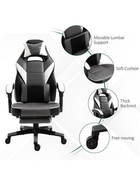 Vinsetto Ergonomic Gaming Chair with Footrest, Headrest, Lumbar Pillow, Grey - pic 25066 | FastDaddyshop