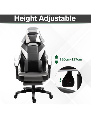Vinsetto Ergonomic Gaming Chair with Footrest, Headrest, Lumbar Pillow, Grey