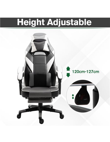 Vinsetto Ergonomic Gaming Chair with Footrest, Headrest, Lumbar Pillow, Grey - pic 25067 | FastDaddyshop