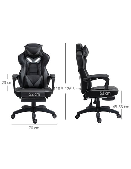 Vinsetto Ergonomic Racing Gaming Chair with Lumbar Support, Footrest, Grey - pic 25073 | FastDaddyshop