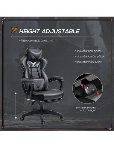 Vinsetto Ergonomic Racing Gaming Chair with Lumbar Support, Footrest, Grey