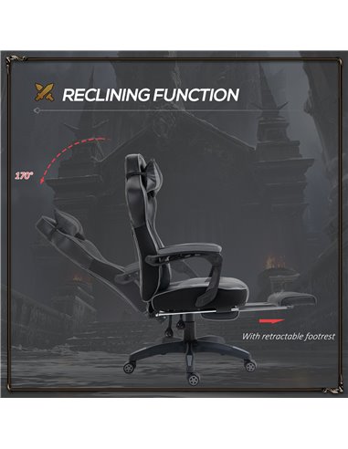 Vinsetto Ergonomic Racing Gaming Chair with Lumbar Support, Footrest, Grey