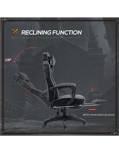 Vinsetto Ergonomic Racing Gaming Chair with Lumbar Support, Footrest, Grey - pic 25075 | FastDaddyshop