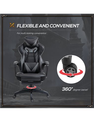 Vinsetto Ergonomic Racing Gaming Chair with Lumbar Support, Footrest, Grey