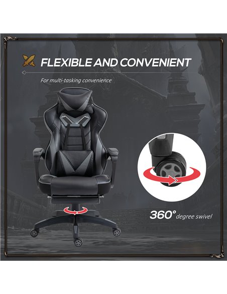 Vinsetto Ergonomic Racing Gaming Chair with Lumbar Support, Footrest, Grey - pic 25076 | FastDaddyshop