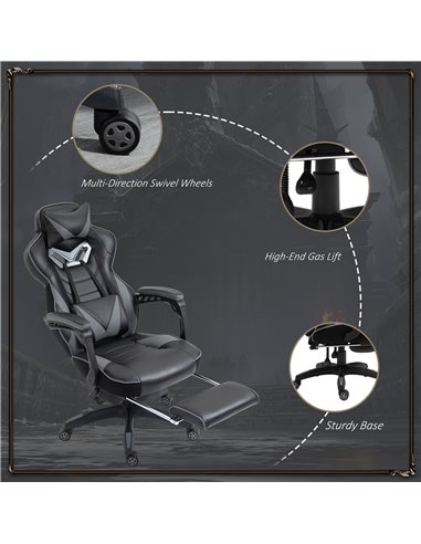Vinsetto Ergonomic Racing Gaming Chair with Lumbar Support, Footrest, Grey