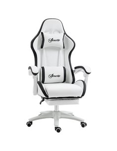 Vinsetto PU Leather Racing Gaming Chair with Footrest, Headrest, White-Black