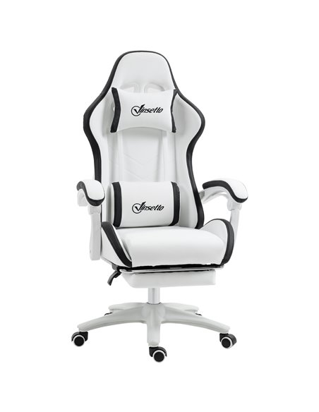Vinsetto PU Leather Racing Gaming Chair with Footrest, Headrest, White-Black - pic 25080 | FastDaddyshop