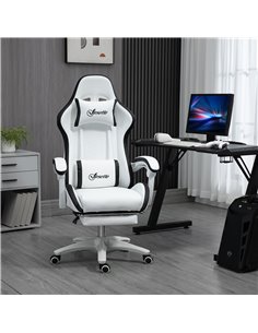 Vinsetto PU Leather Racing Gaming Chair with Footrest, Headrest, White-Black 2