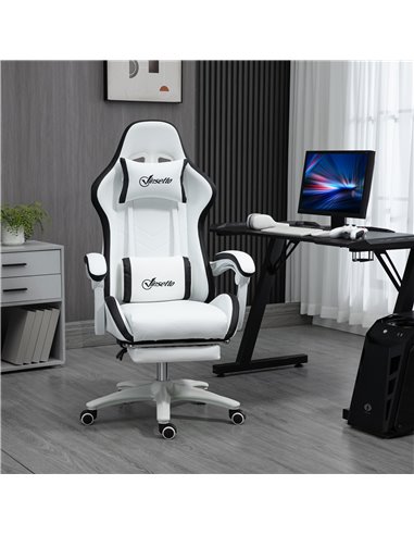 Vinsetto PU Leather Racing Gaming Chair with Footrest, Headrest, White-Black
