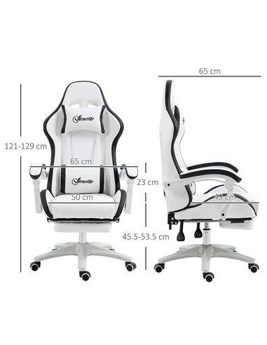 Vinsetto PU Leather Racing Gaming Chair with Footrest, Headrest, White-Black