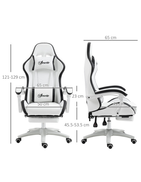 Vinsetto PU Leather Racing Gaming Chair with Footrest, Headrest, White-Black - pic 25082 | FastDaddyshop