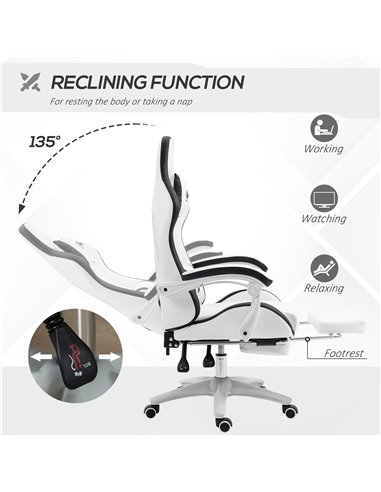 Vinsetto PU Leather Racing Gaming Chair with Footrest, Headrest, White-Black