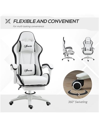 Vinsetto PU Leather Racing Gaming Chair with Footrest, Headrest, White-Black