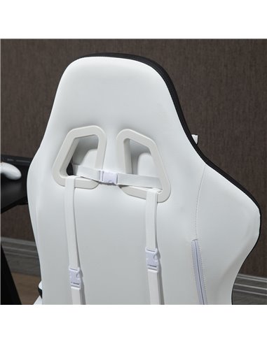 Vinsetto PU Leather Racing Gaming Chair with Footrest, Headrest, White-Black